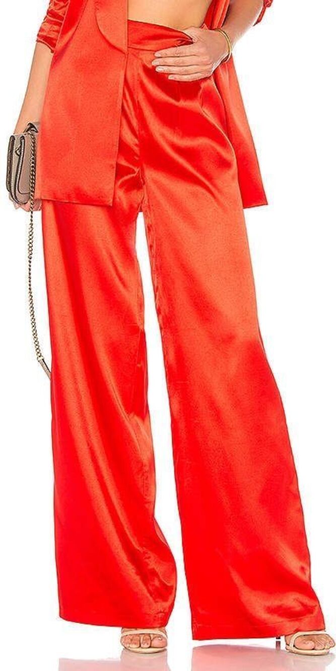House of Harlow Charlie Wide Leg Satin Pants in Red Medium